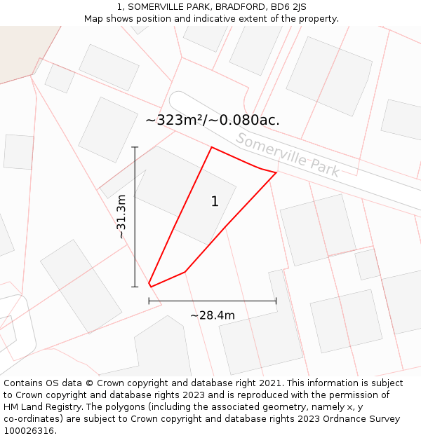 1, SOMERVILLE PARK, BRADFORD, BD6 2JS: Plot and title map