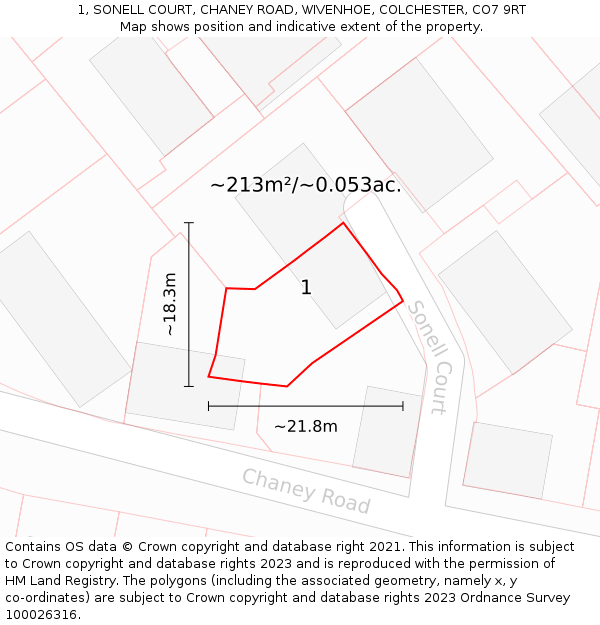 1, SONELL COURT, CHANEY ROAD, WIVENHOE, COLCHESTER, CO7 9RT: Plot and title map