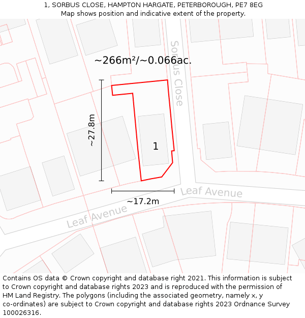 1, SORBUS CLOSE, HAMPTON HARGATE, PETERBOROUGH, PE7 8EG: Plot and title map