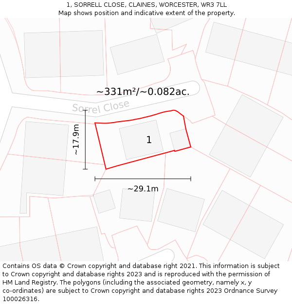 1, SORRELL CLOSE, CLAINES, WORCESTER, WR3 7LL: Plot and title map