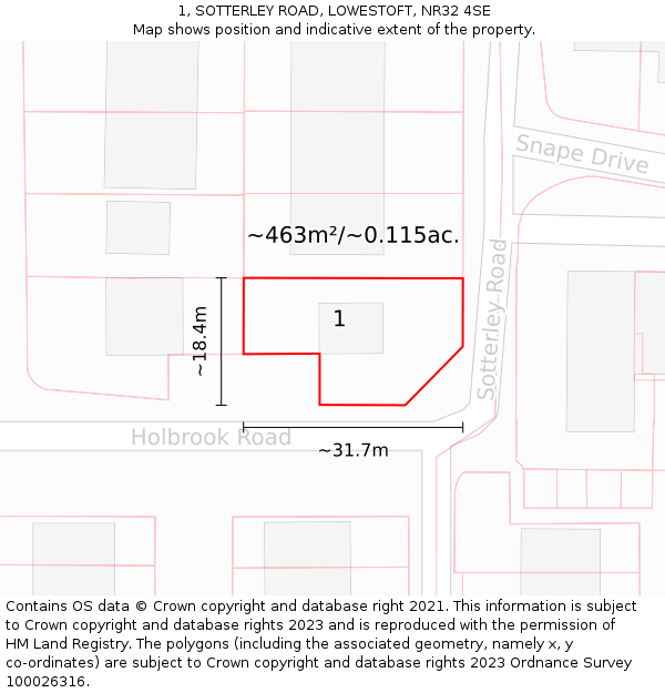 1, SOTTERLEY ROAD, LOWESTOFT, NR32 4SE: Plot and title map