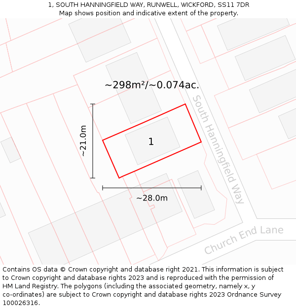 1, SOUTH HANNINGFIELD WAY, RUNWELL, WICKFORD, SS11 7DR: Plot and title map