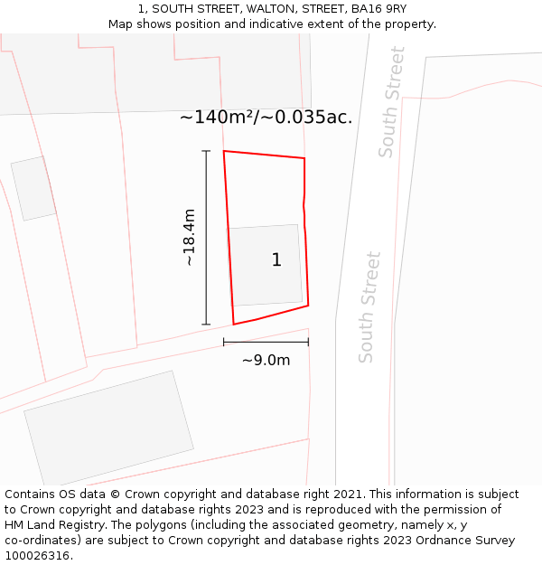 1, SOUTH STREET, WALTON, STREET, BA16 9RY: Plot and title map