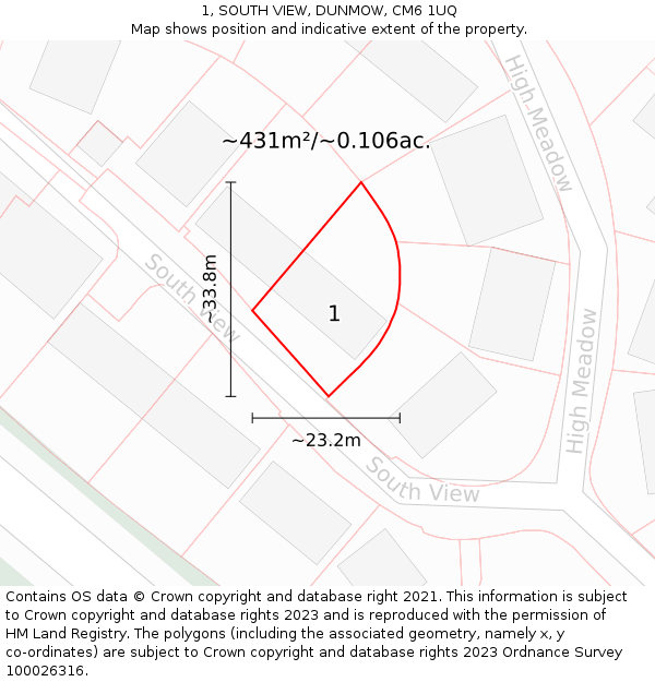 1, SOUTH VIEW, DUNMOW, CM6 1UQ: Plot and title map