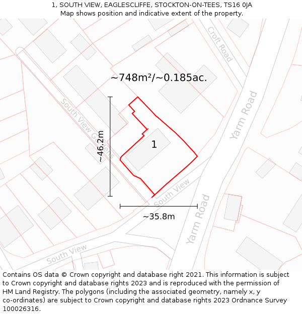 1, SOUTH VIEW, EAGLESCLIFFE, STOCKTON-ON-TEES, TS16 0JA: Plot and title map