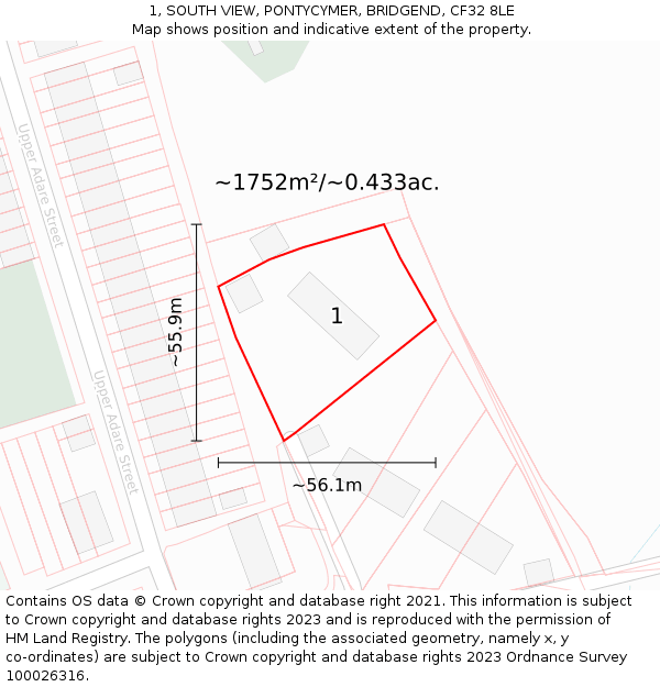 1, SOUTH VIEW, PONTYCYMER, BRIDGEND, CF32 8LE: Plot and title map