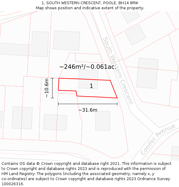 1, SOUTH WESTERN CRESCENT, POOLE, BH14 8RW: Plot and title map