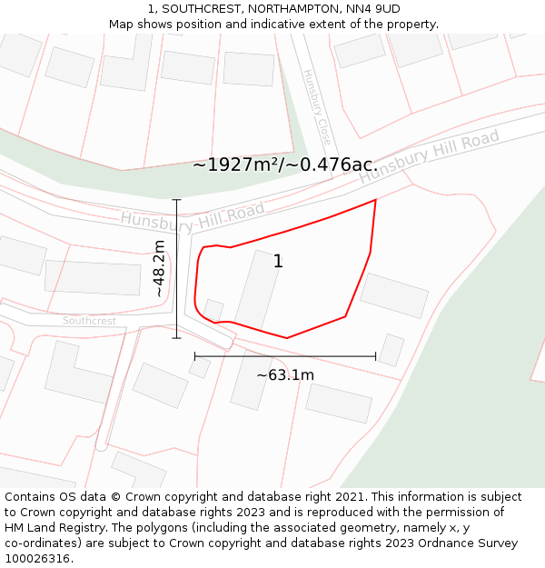 1, SOUTHCREST, NORTHAMPTON, NN4 9UD: Plot and title map