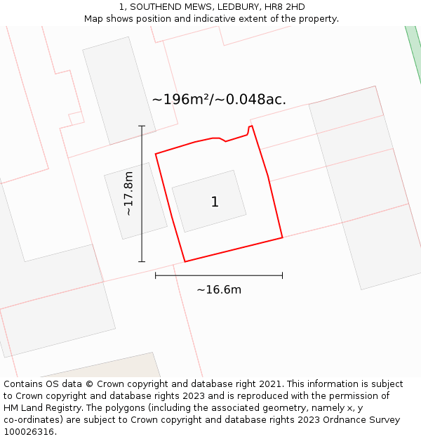 1, SOUTHEND MEWS, LEDBURY, HR8 2HD: Plot and title map