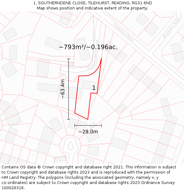 1, SOUTHERNDENE CLOSE, TILEHURST, READING, RG31 6ND: Plot and title map