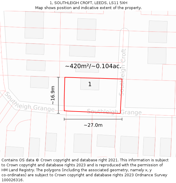 1, SOUTHLEIGH CROFT, LEEDS, LS11 5XH: Plot and title map
