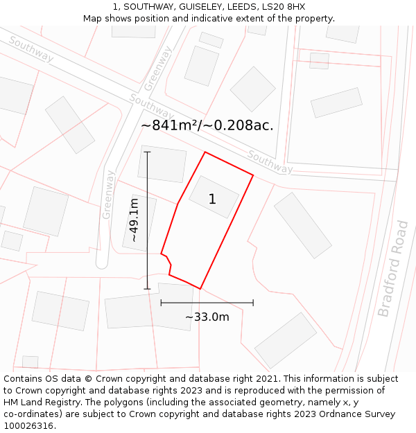 1, SOUTHWAY, GUISELEY, LEEDS, LS20 8HX: Plot and title map