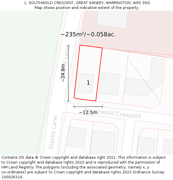 1, SOUTHWOLD CRESCENT, GREAT SANKEY, WARRINGTON, WA5 3SG: Plot and title map
