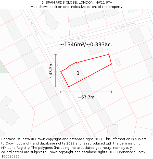 1, SPANIARDS CLOSE, LONDON, NW11 6TH: Plot and title map