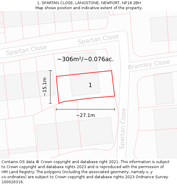 1, SPARTAN CLOSE, LANGSTONE, NEWPORT, NP18 2BH: Plot and title map