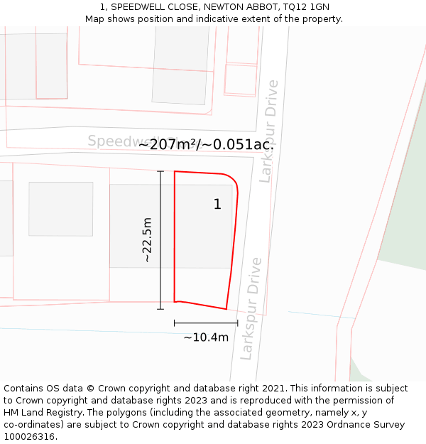 1, SPEEDWELL CLOSE, NEWTON ABBOT, TQ12 1GN: Plot and title map