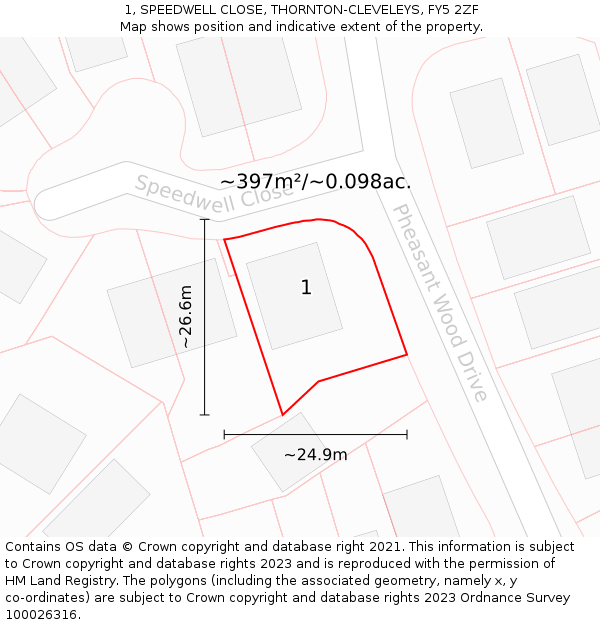 1, SPEEDWELL CLOSE, THORNTON-CLEVELEYS, FY5 2ZF: Plot and title map