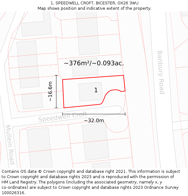 1, SPEEDWELL CROFT, BICESTER, OX26 3WU: Plot and title map
