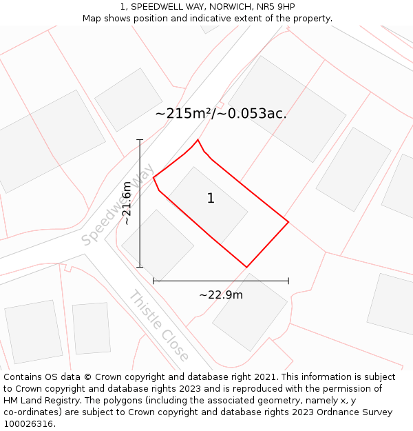 1, SPEEDWELL WAY, NORWICH, NR5 9HP: Plot and title map