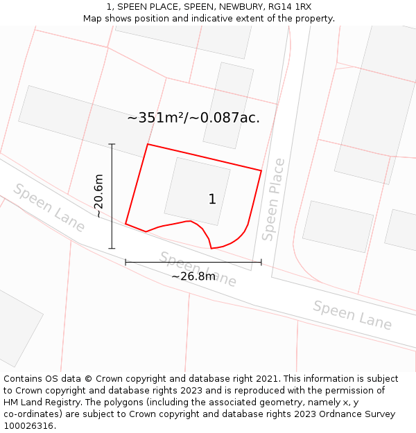 1, SPEEN PLACE, SPEEN, NEWBURY, RG14 1RX: Plot and title map