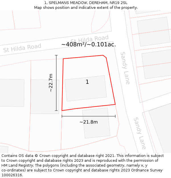 1, SPELMANS MEADOW, DEREHAM, NR19 2SL: Plot and title map