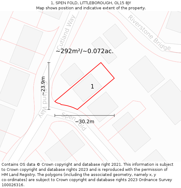1, SPEN FOLD, LITTLEBOROUGH, OL15 8JY: Plot and title map