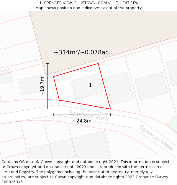 1, SPENCER VIEW, ELLISTOWN, COALVILLE, LE67 1FW: Plot and title map