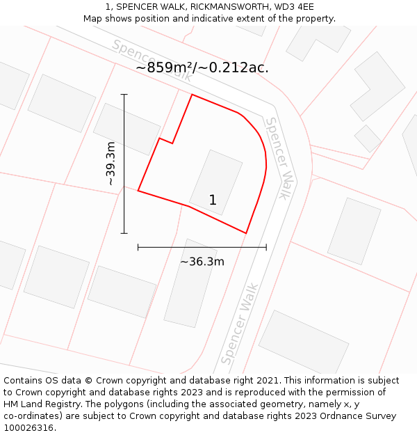 1, SPENCER WALK, RICKMANSWORTH, WD3 4EE: Plot and title map
