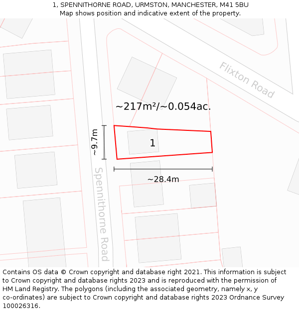 1, SPENNITHORNE ROAD, URMSTON, MANCHESTER, M41 5BU: Plot and title map