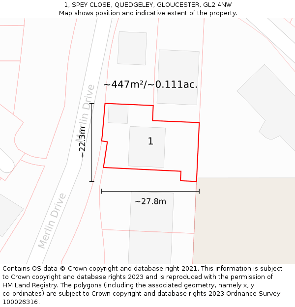 1, SPEY CLOSE, QUEDGELEY, GLOUCESTER, GL2 4NW: Plot and title map