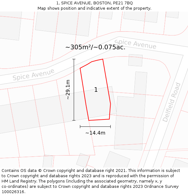 1, SPICE AVENUE, BOSTON, PE21 7BQ: Plot and title map