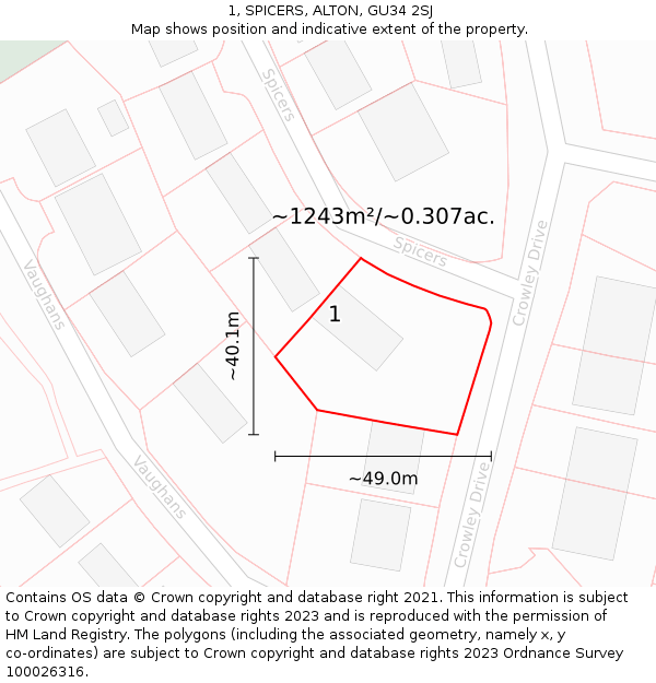 1, SPICERS, ALTON, GU34 2SJ: Plot and title map