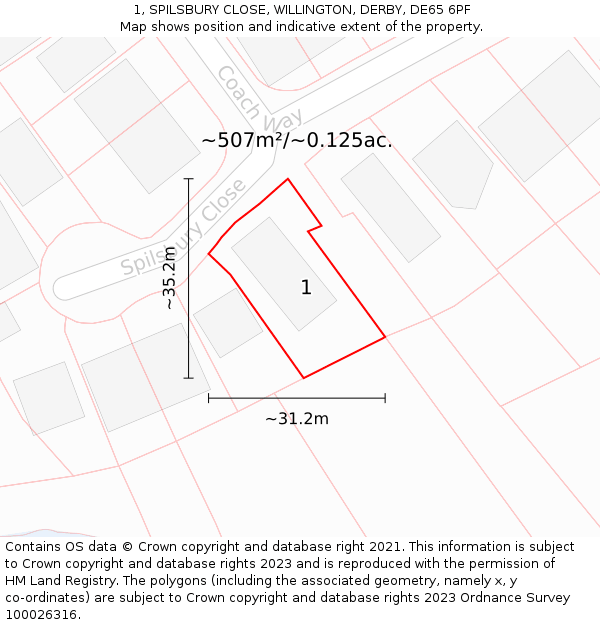 1, SPILSBURY CLOSE, WILLINGTON, DERBY, DE65 6PF: Plot and title map