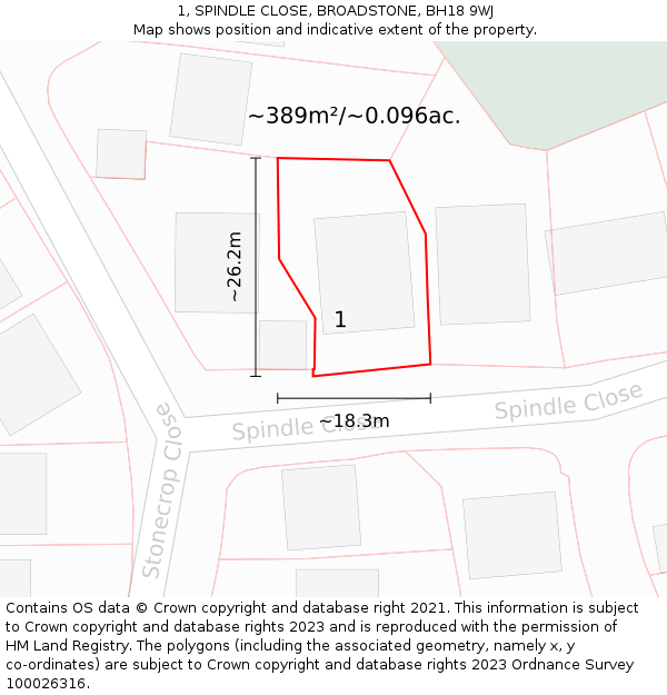 1, SPINDLE CLOSE, BROADSTONE, BH18 9WJ: Plot and title map