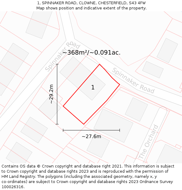 1, SPINNAKER ROAD, CLOWNE, CHESTERFIELD, S43 4FW: Plot and title map
