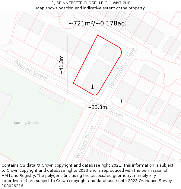 1, SPINNERETTE CLOSE, LEIGH, WN7 2HP: Plot and title map