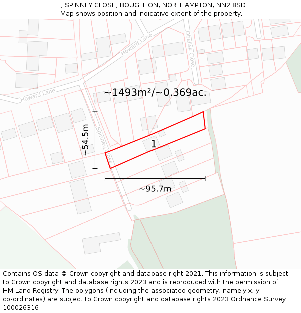 1, SPINNEY CLOSE, BOUGHTON, NORTHAMPTON, NN2 8SD: Plot and title map