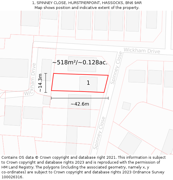 1, SPINNEY CLOSE, HURSTPIERPOINT, HASSOCKS, BN6 9AR: Plot and title map