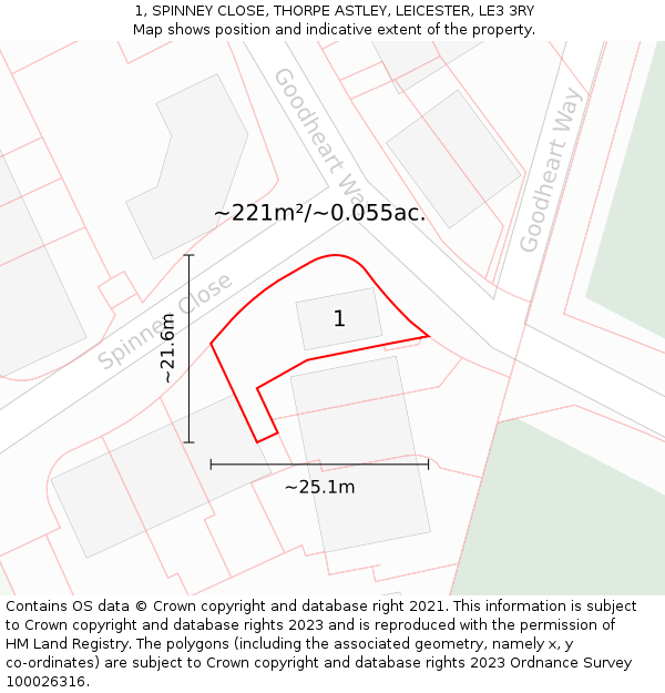 1, SPINNEY CLOSE, THORPE ASTLEY, LEICESTER, LE3 3RY: Plot and title map