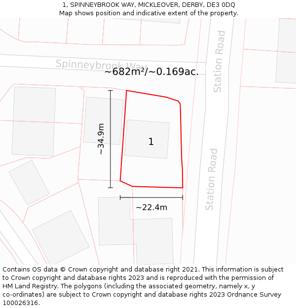 1, SPINNEYBROOK WAY, MICKLEOVER, DERBY, DE3 0DQ: Plot and title map