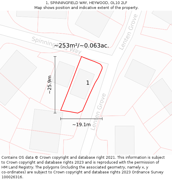 1, SPINNINGFIELD WAY, HEYWOOD, OL10 2LF: Plot and title map
