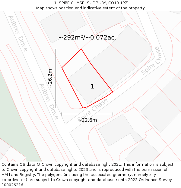 1, SPIRE CHASE, SUDBURY, CO10 1PZ: Plot and title map