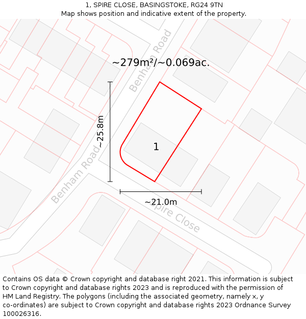 1, SPIRE CLOSE, BASINGSTOKE, RG24 9TN: Plot and title map