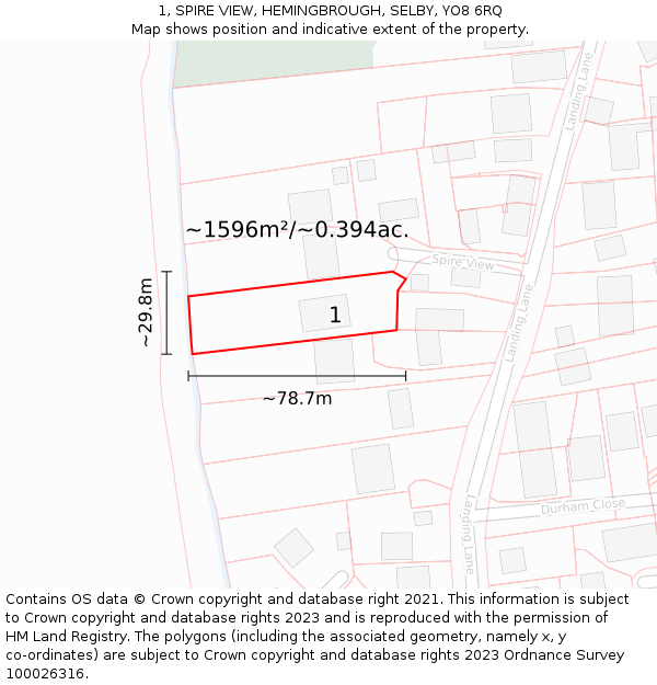 1, SPIRE VIEW, HEMINGBROUGH, SELBY, YO8 6RQ: Plot and title map