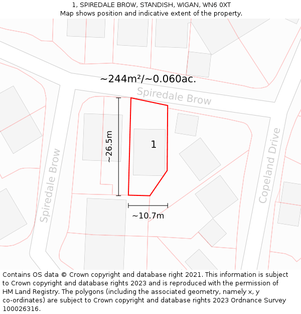 1, SPIREDALE BROW, STANDISH, WIGAN, WN6 0XT: Plot and title map
