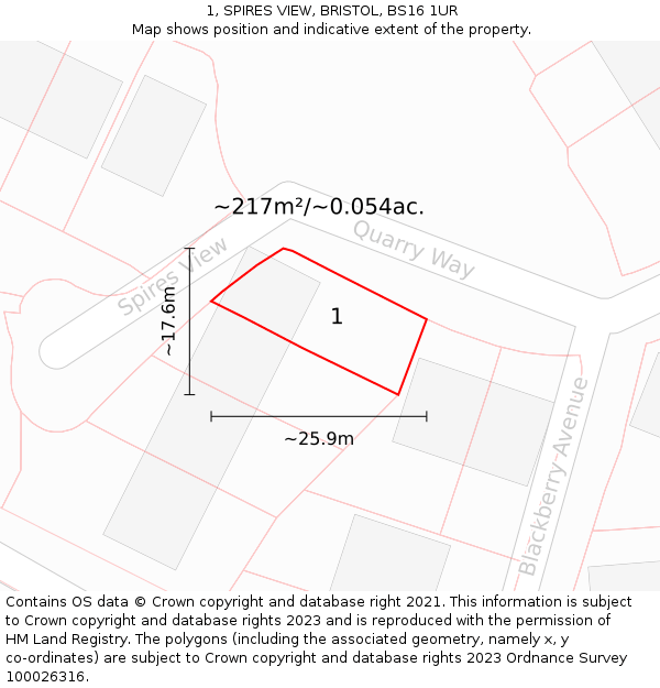 1, SPIRES VIEW, BRISTOL, BS16 1UR: Plot and title map