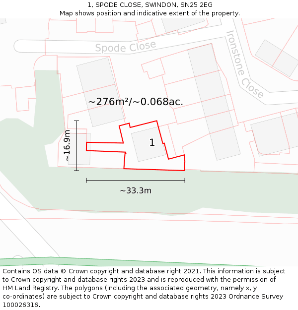 1, SPODE CLOSE, SWINDON, SN25 2EG: Plot and title map