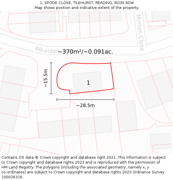 1, SPODE CLOSE, TILEHURST, READING, RG30 6DW: Plot and title map