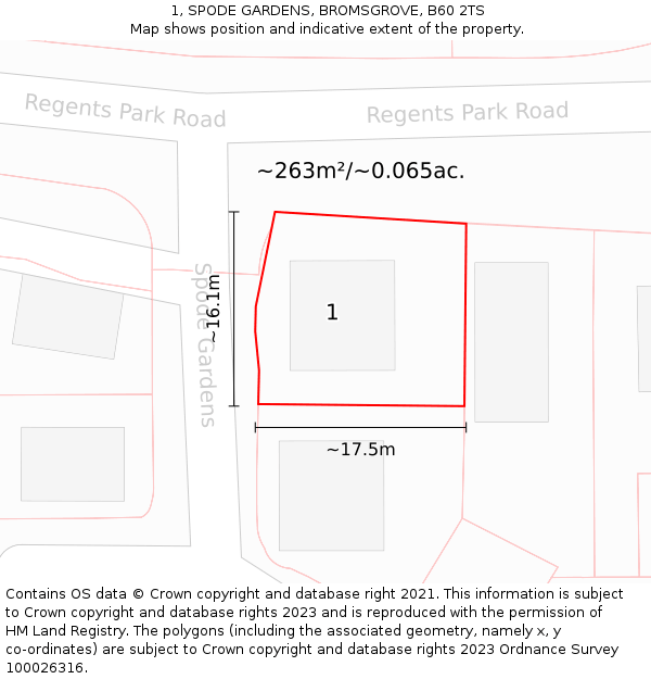 1, SPODE GARDENS, BROMSGROVE, B60 2TS: Plot and title map