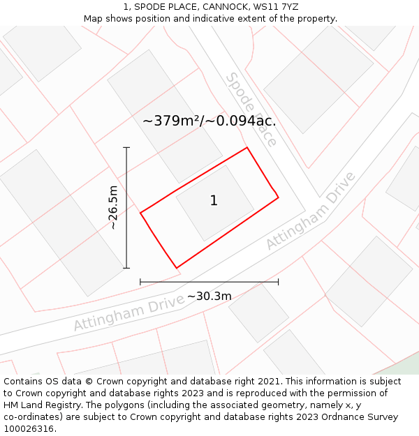 1, SPODE PLACE, CANNOCK, WS11 7YZ: Plot and title map